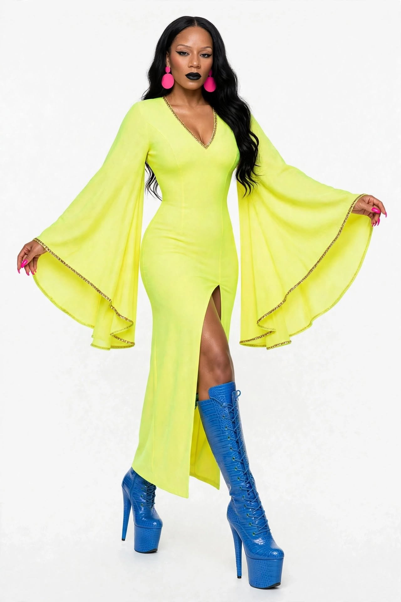 Neon Bell Gown — glowing concept fashion art print