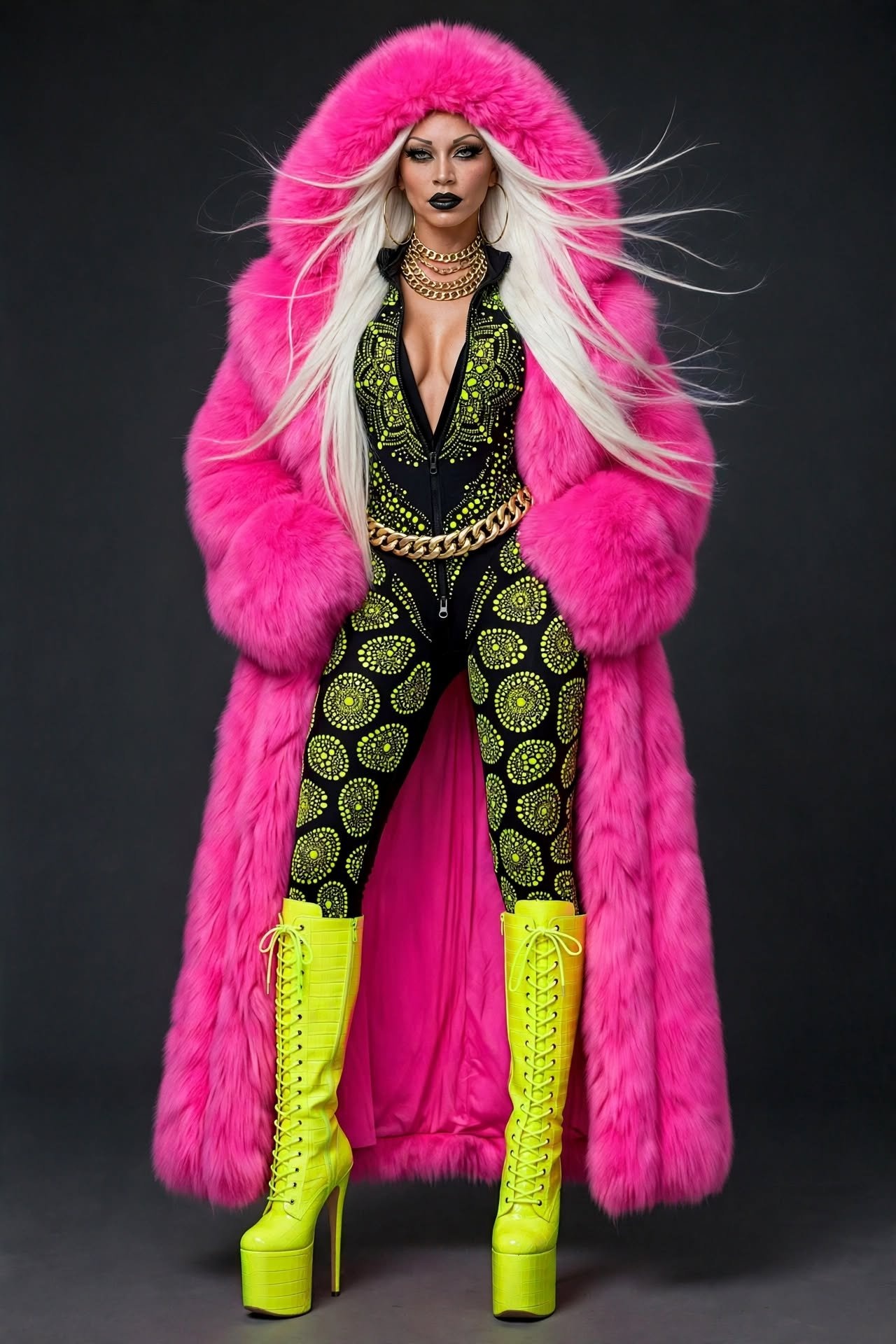 Pink Fur Hood — pink fur concept fashion art print